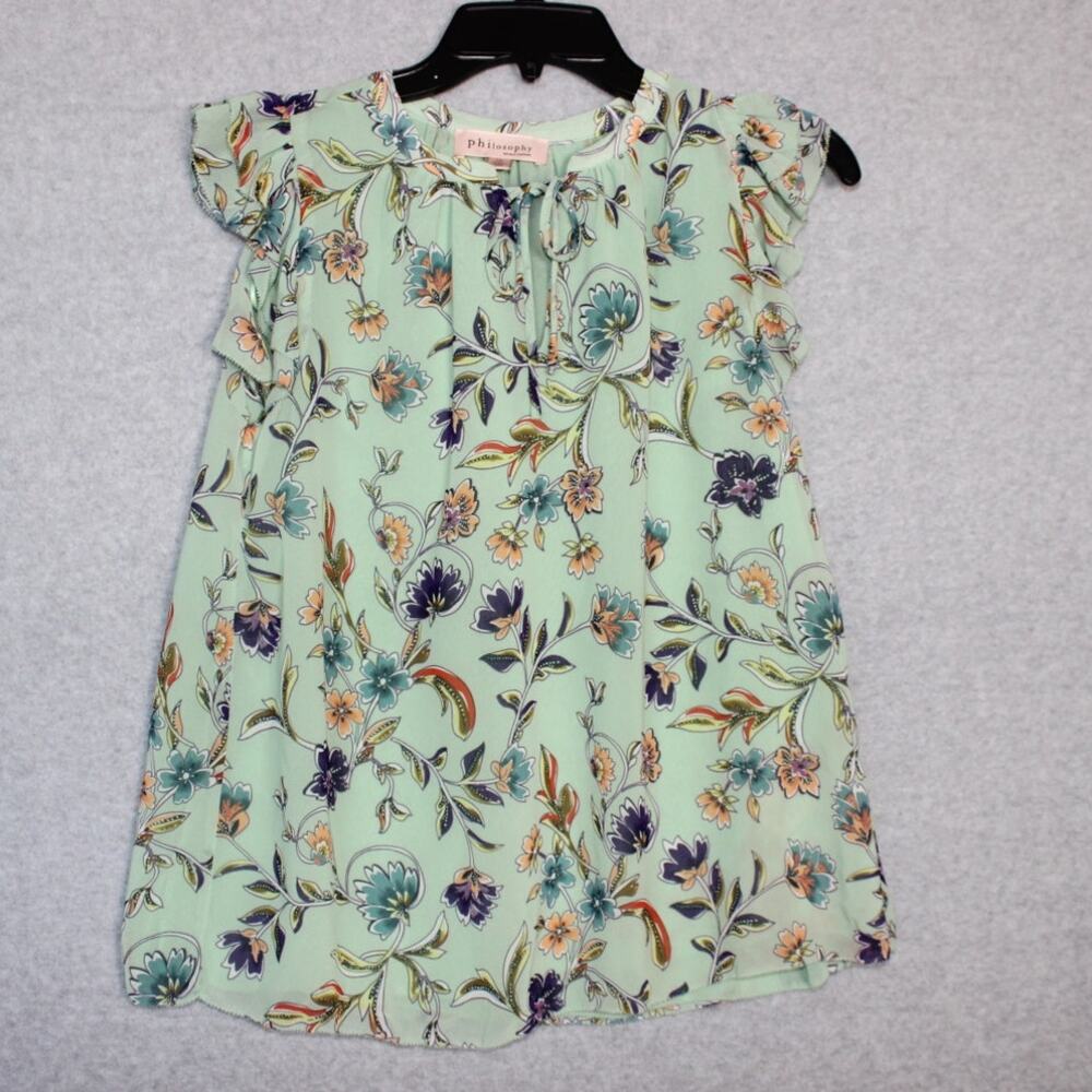 Philosophy Green/floral‎ Flutter Sleeve Blouse Size Small